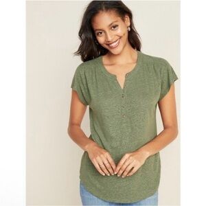Old navy‎ linen blend olive green dolman top short sleeve size XL
